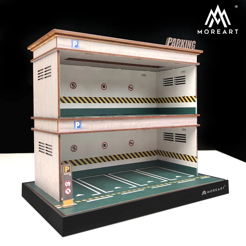 TM MoreArt 1/64 Parking Model Car Lot Assembled Light Diorama