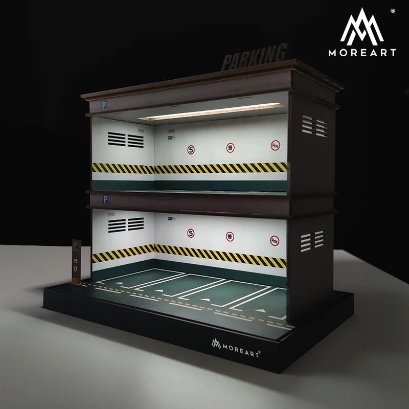 TM MoreArt 1/64 Parking Model Car Lot Assembled Light Diorama