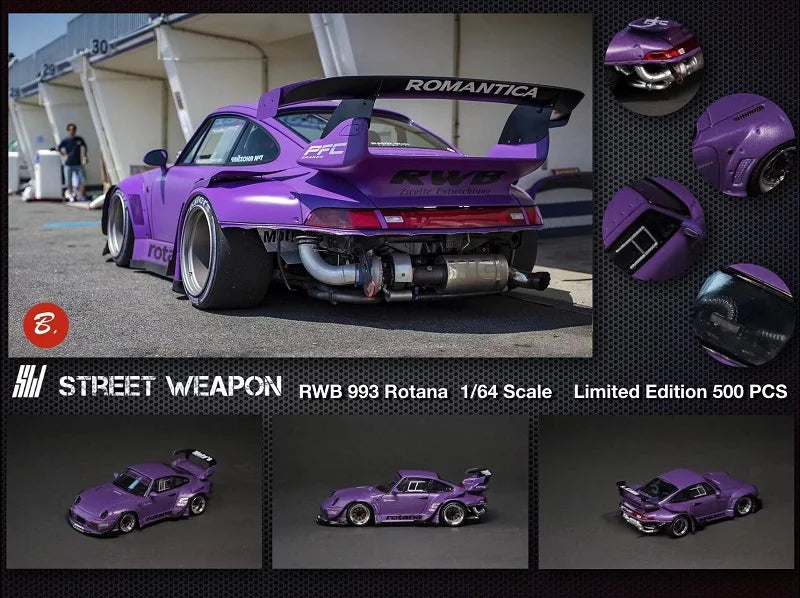 Street Weapon 1:64 RWB 993 Rotana GT wing / double wing Purple Diecast Model Car
