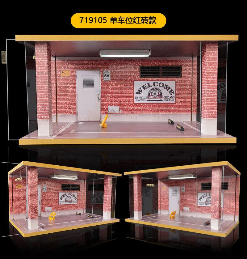 1/18 Scale Diorama Car Garage Model LED Lighting City Car Parking Lot Background Display