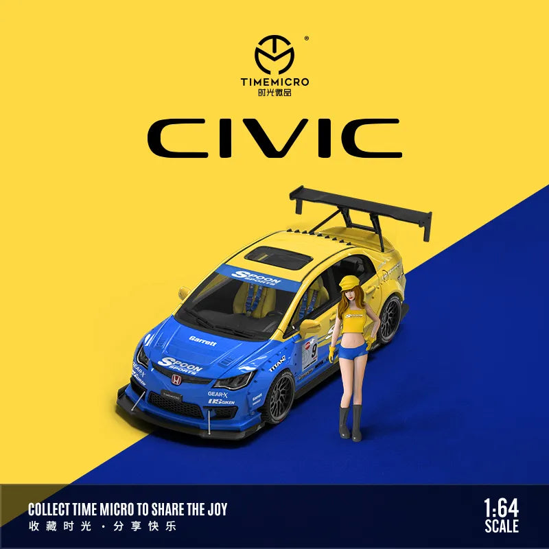 Time Micro 1:64 Honda Civic Spoon Racing Modified wide-body Diecast Model Car