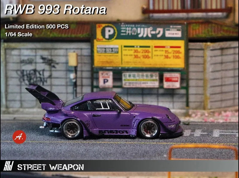 Street Weapon 1:64 RWB 993 Rotana GT wing / double wing Purple Diecast Model Car