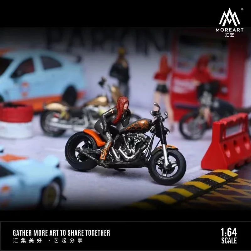 MoreArt 1:64 Resin Figure Flaming Motorcycle Girl Display