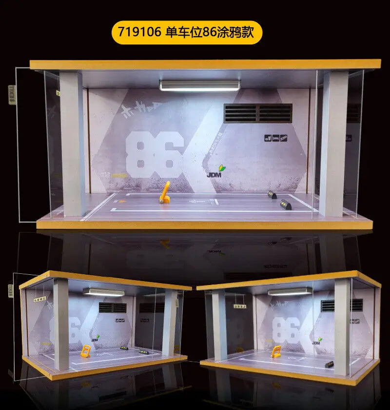 1/18 Scale Diorama Car Garage Model LED Lighting City Car Parking Lot Background Display