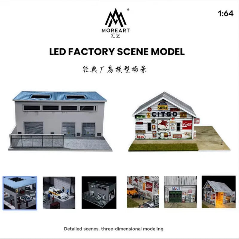 Diorama 1/64 Car Garage Model LED Lighting City Factory Car Parking Lot Scene Building Display Model Toys