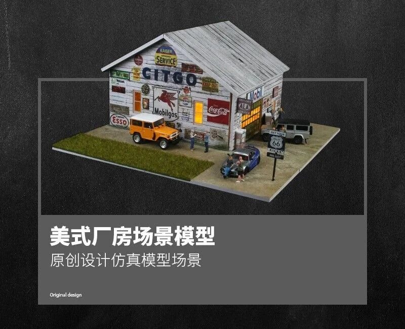 Diorama 1/64 Car Garage Model LED Lighting City Factory Car Parking Lot Scene Building Display Model Toys