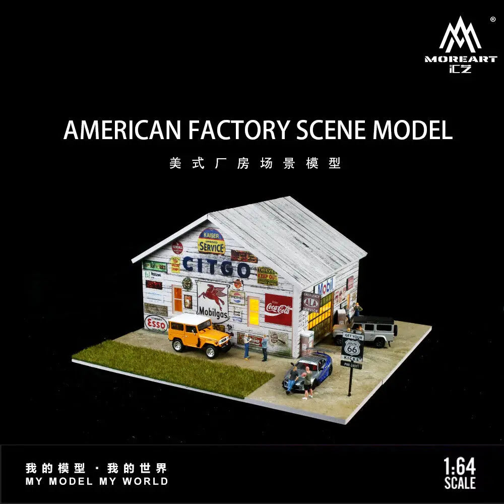 Diorama 1/64 Car Garage Model LED Lighting City Factory Car Parking Lot Scene Building Display Model Toys