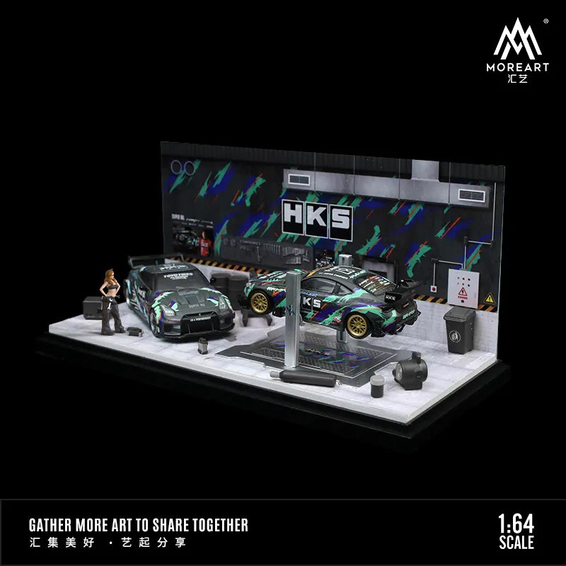 MoreArt 1:64 HKS/Spoon Auto Maintenance Shop Diorama with Resin Figure & Fitting