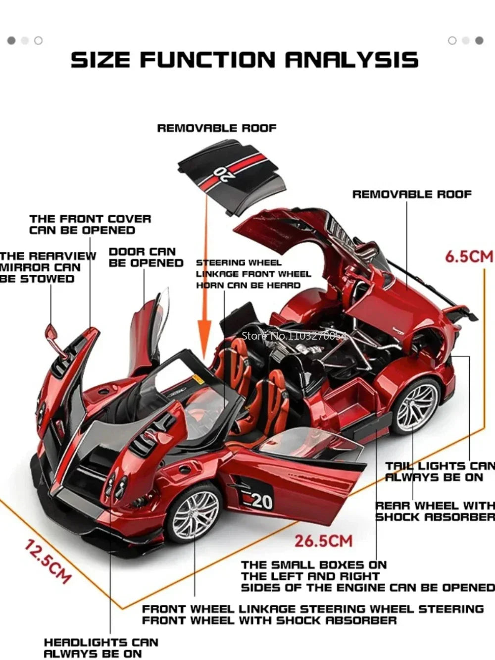 Large 1/18 Toy Car Model Pagani Huayra Diecast Car Model