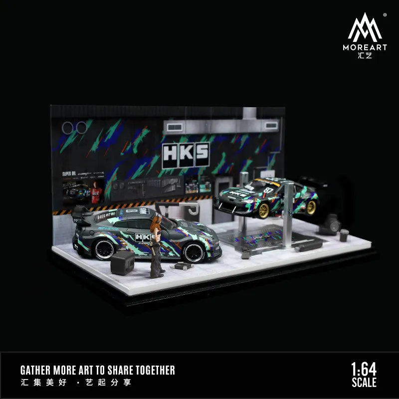 MoreArt 1:64 HKS/Spoon Auto Maintenance Shop Diorama with Resin Figure & Fitting