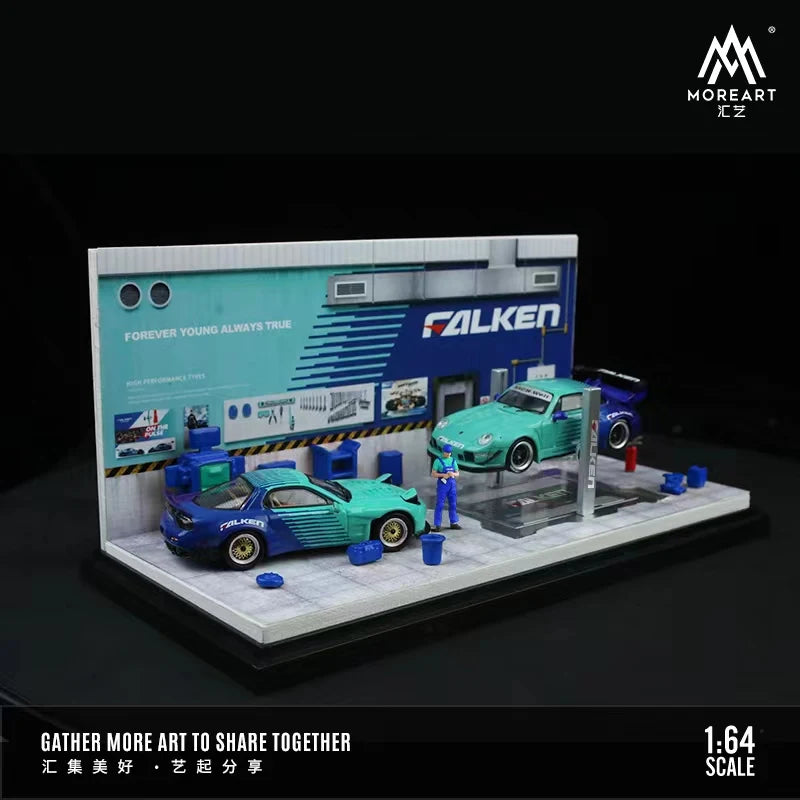 MoreArt 1:64 Non Assemble Diorama Auto Repair Workshop With Tools Set -Mooneye & Falken Coating