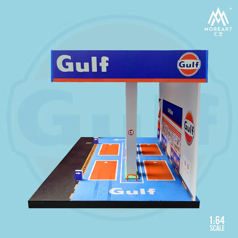 TIMEMICRO&MoreArt 1:64 Gulf oil gas station assembly scene Diorama