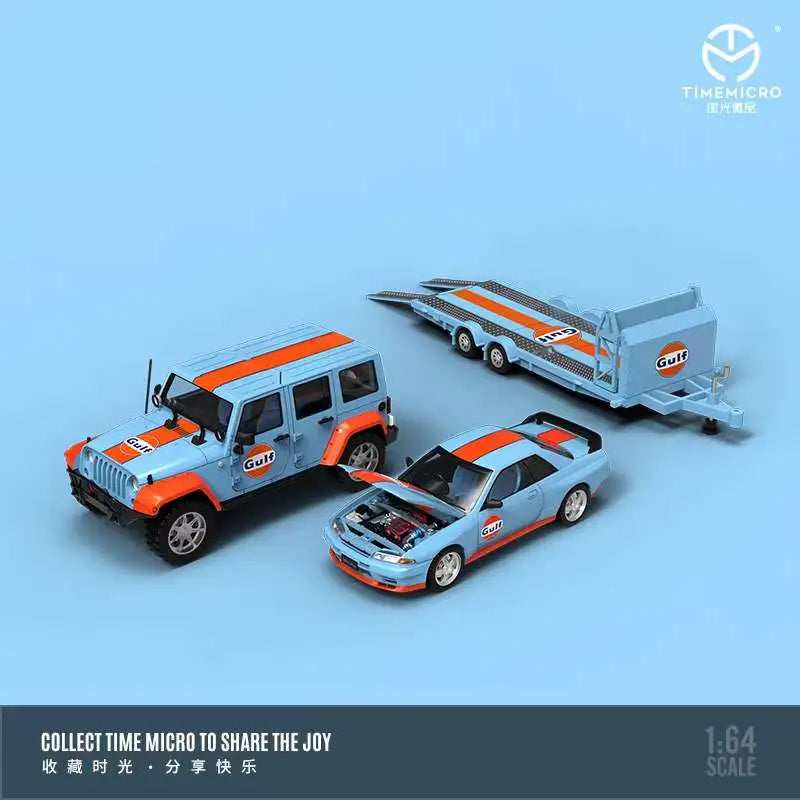 TIME MICRO 1:64 Nissan Gtr R32 & Jeep w/Trailer Diecast Model Car