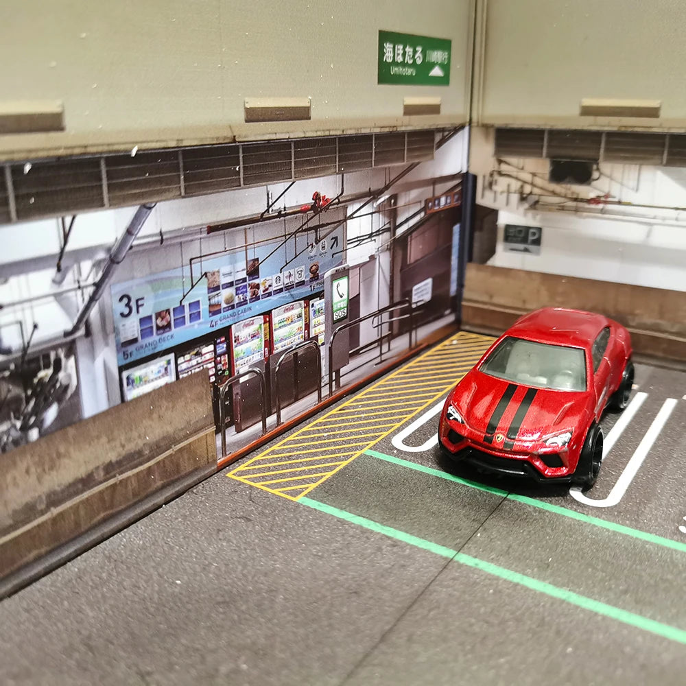 Diorama 1/64 Scenery Model Car Basement Parking Lot Display Garage Diorama