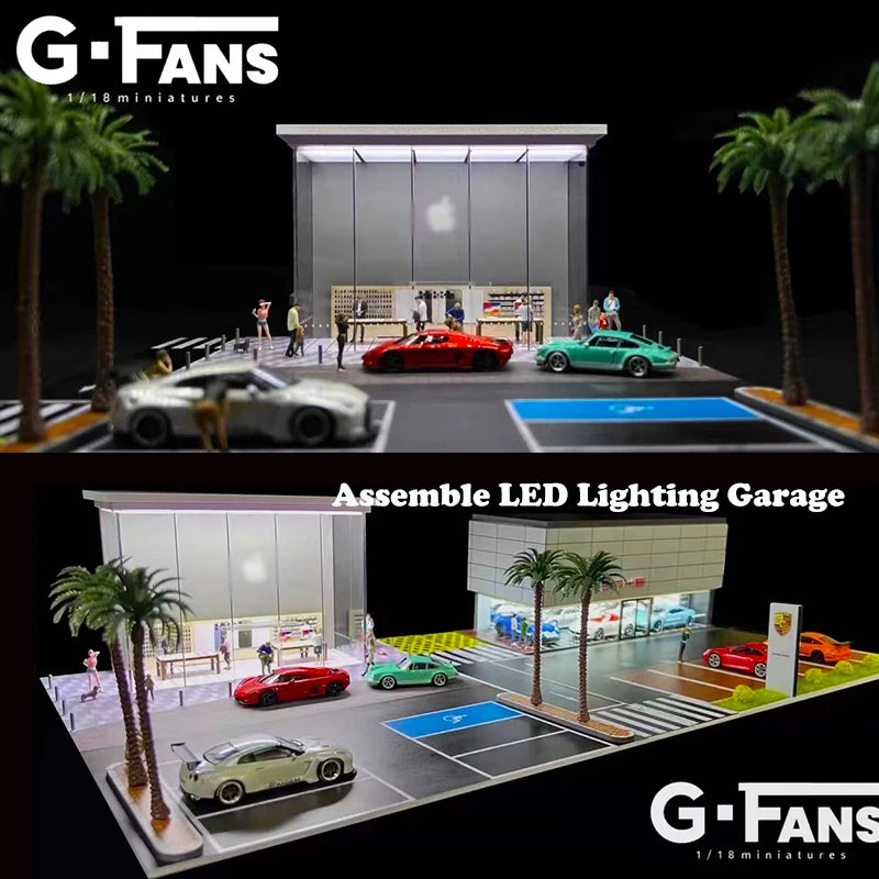 G-FANS Diorama 1:64 USB LED Lighting Parking Lot Model Car Garage Statuion- Phone Store Display Building