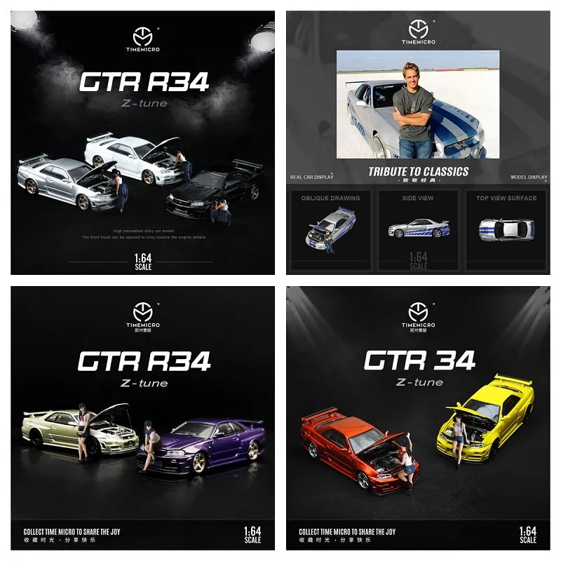 Time Micro 1:64 Nissan GTR R34 Z-Tune Diecast-Openable Hood Diecast Model Car Fast & Furious