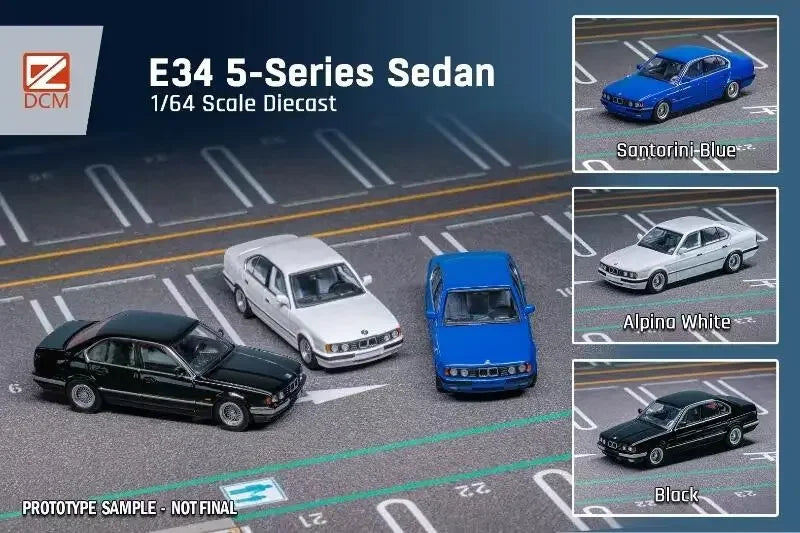 DCM 1:64 E34 5-Series Sedan Black / White / Blue limited500 Diecast Model