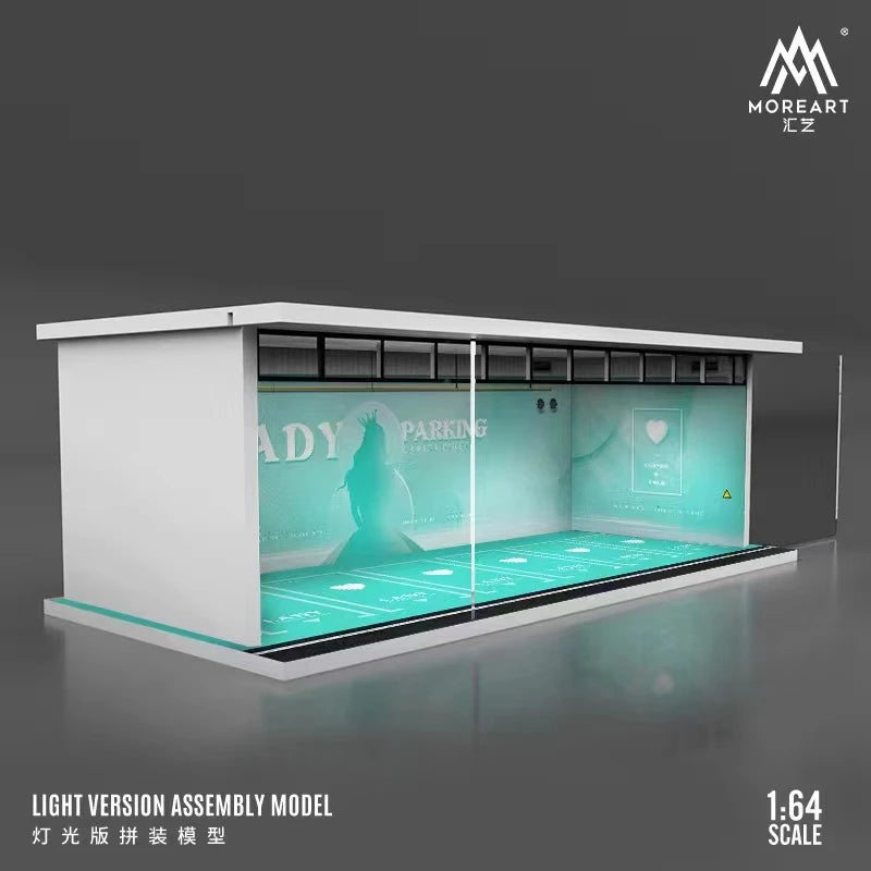 MoreArt 1:64 Assemble LED Lighting Diorama Model Car Lady Parking Station Garage-Pink & Tiff Blue