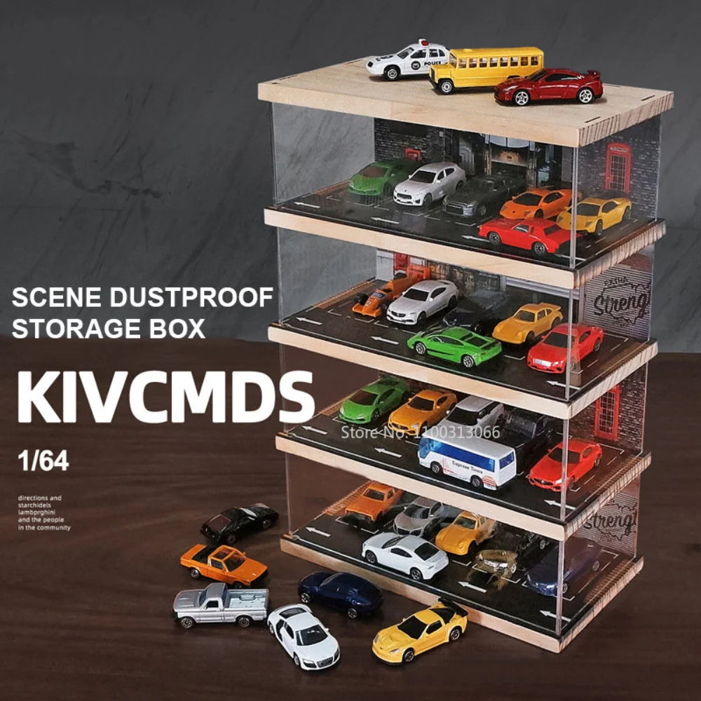 1/64 Diecast Model Car ABS Display Box Acrylic Transparent Parking Lot Diorama