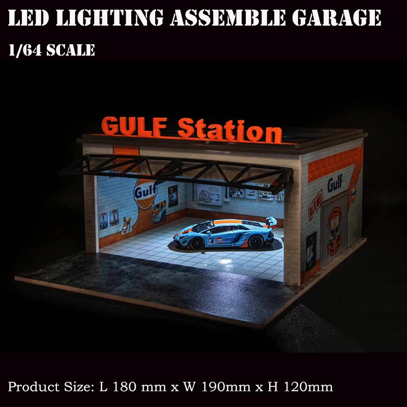 Assemble Diorama 1/64 LED Lighting Garage Model Car Parking Station Display Collection Gifts - 4 Version Selection
