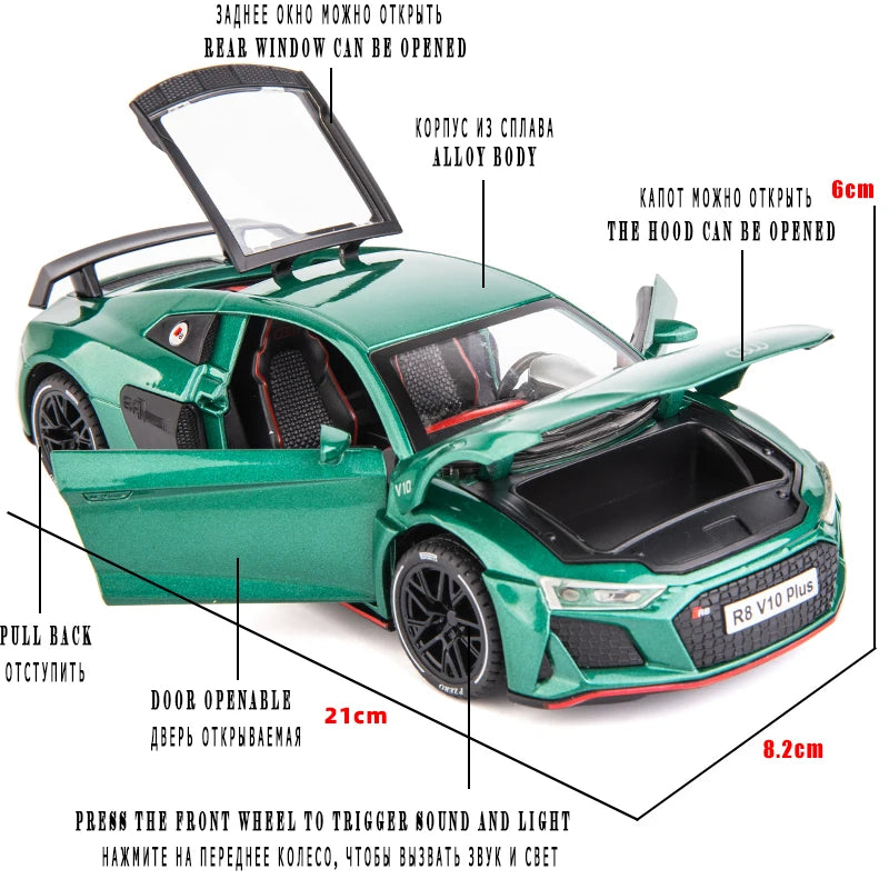 1:24 R8 V10 Plus Sports Car Diecast Model