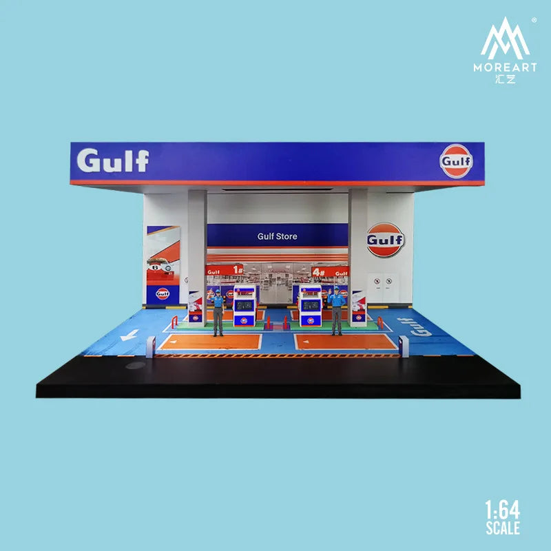 TIMEMICRO&MoreArt 1:64 Gulf oil gas station assembly scene Diorama