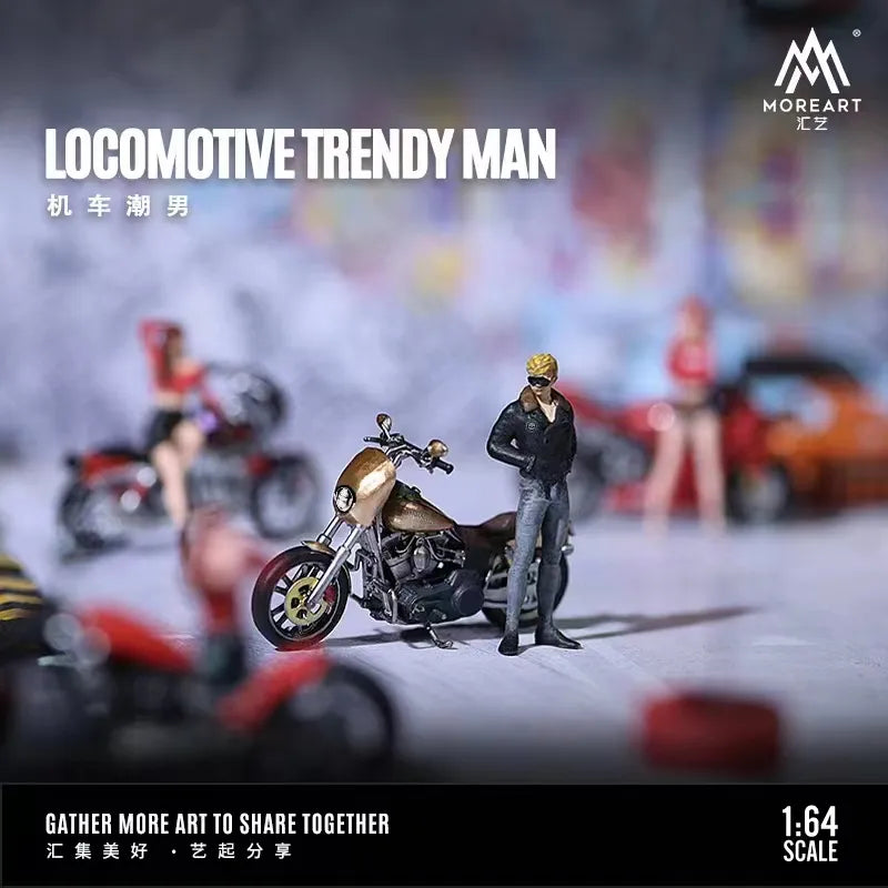MoreArt 1:64 Resin Motorbike Trendy Man Figure Set