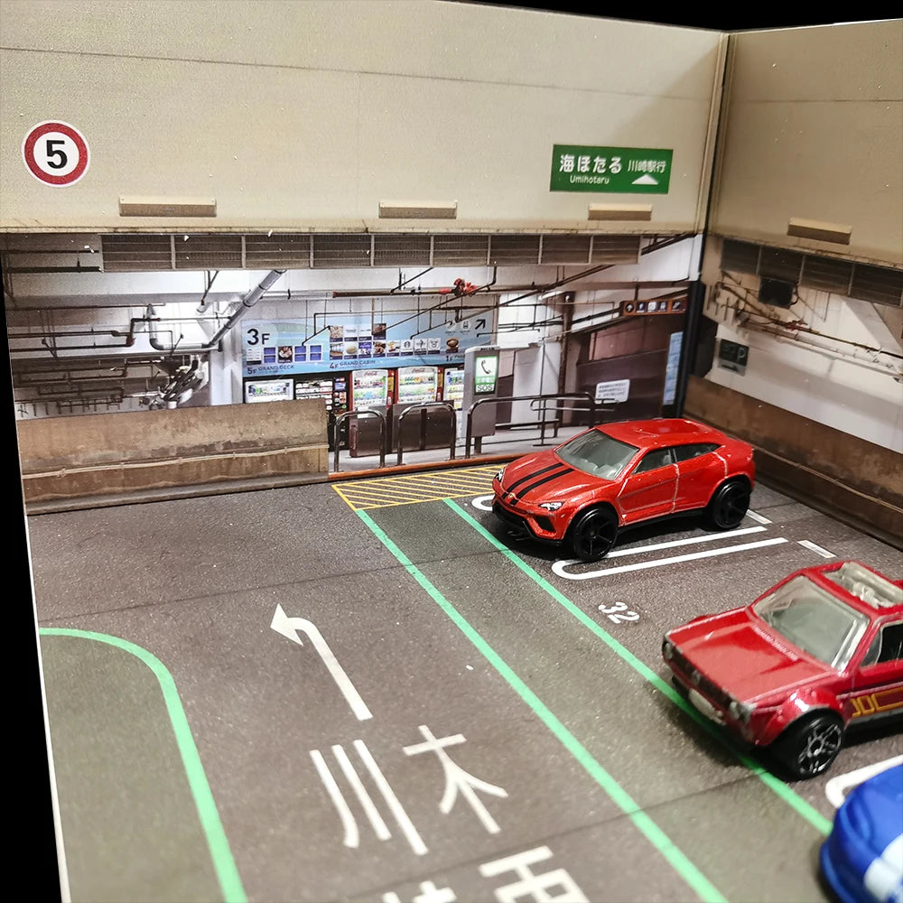 Diorama 1/64 Scenery Model Car Basement Parking Lot Display Garage Diorama