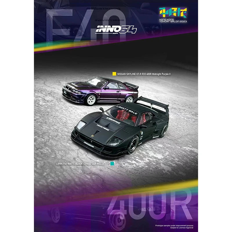 INNO In Stock 1:64 LBWK F40 Matte Purple Hong Kong Toycar Salon 2023 Diecast Model