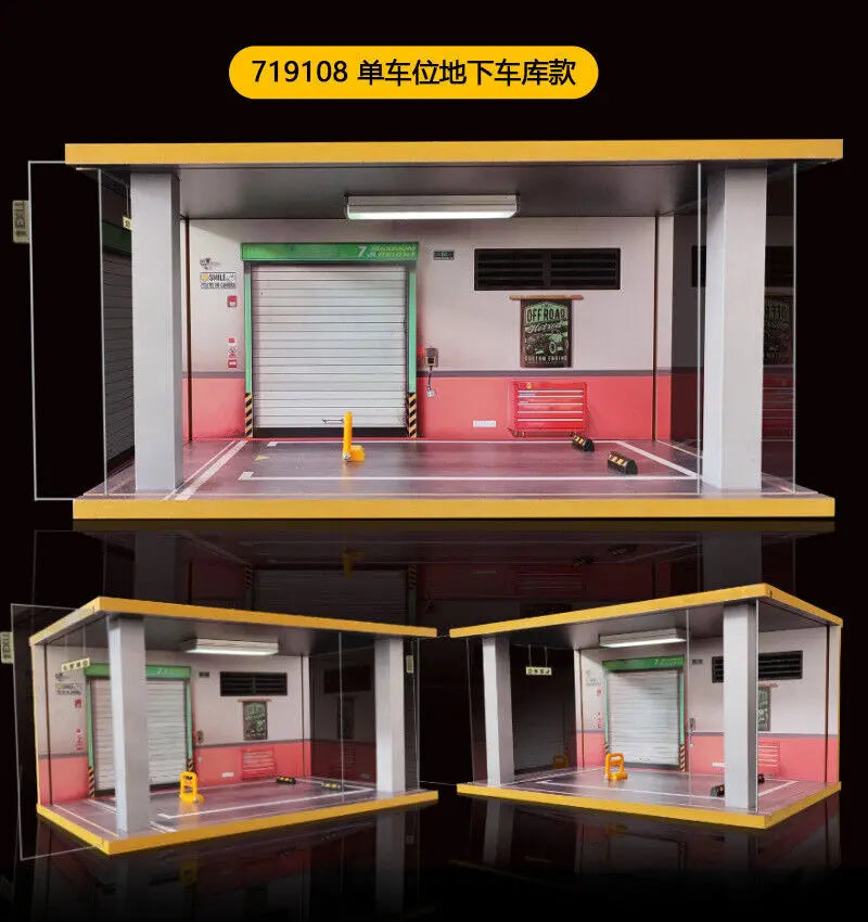 1/18 Scale Diorama Car Garage Model LED Lighting City Car Parking Lot Background Display