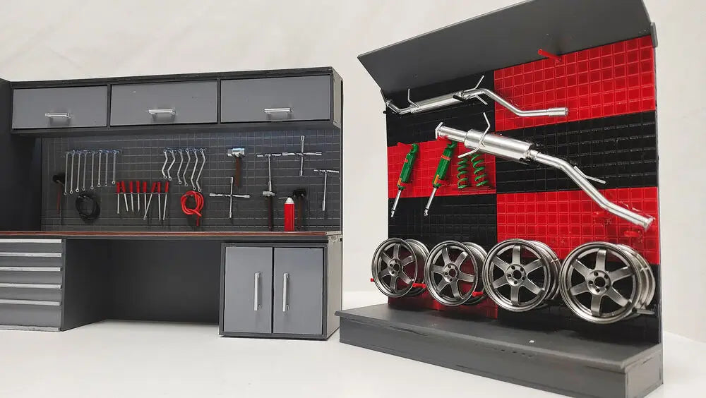 1/18 Scale Diorama Car Garage Model Car Repair Maintenance Tools Model Backdrop Display