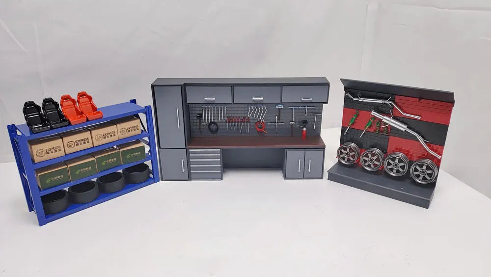 1/18 Scale Diorama Car Garage Model Car Repair Maintenance Tools Model Backdrop Display