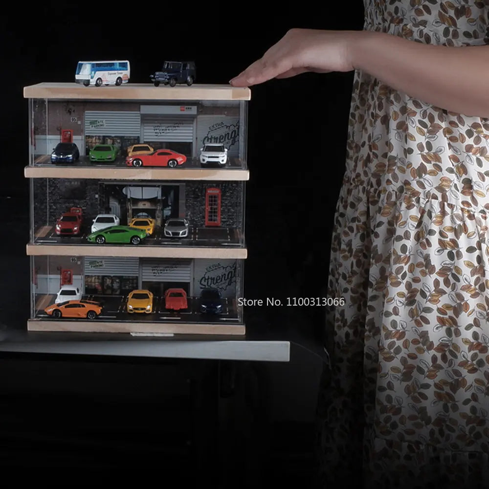 1/64 Diecast Model Car ABS Display Box Acrylic Transparent Parking Lot Diorama