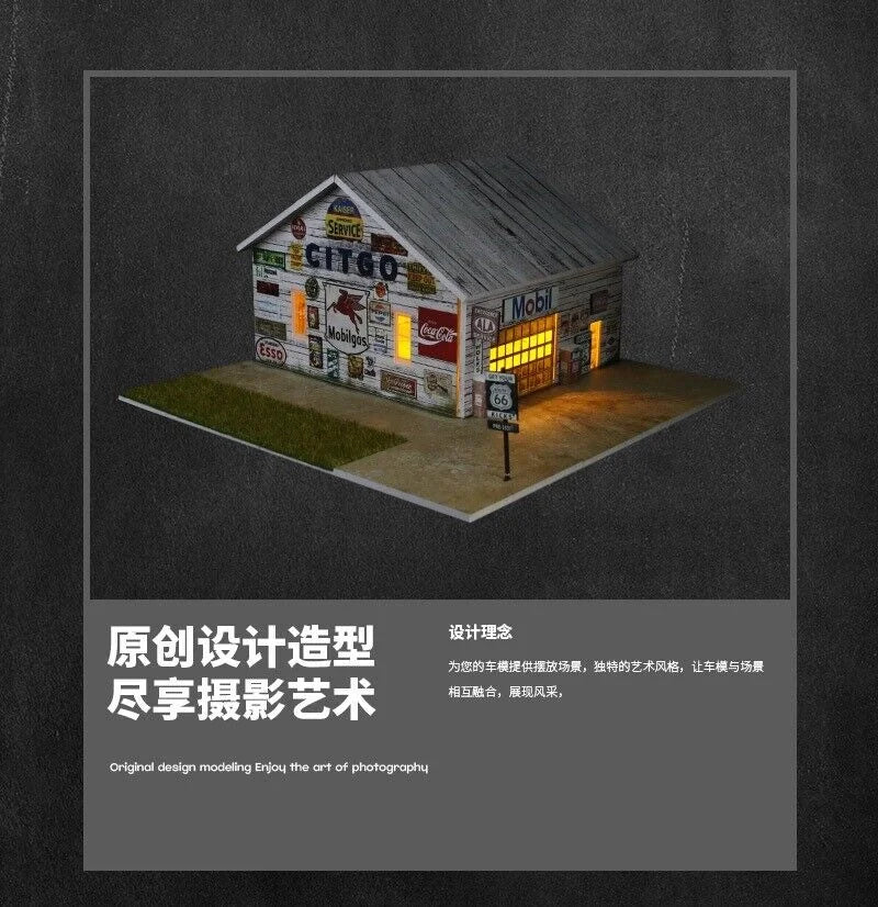 Diorama 1/64 Car Garage Model LED Lighting City Factory Car Parking Lot Scene Building Display Model Toys