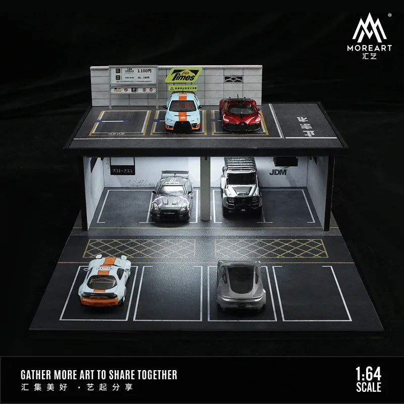 TIMEMICRO&MoreArt 1:64 car model double-decker parking lot Diorama