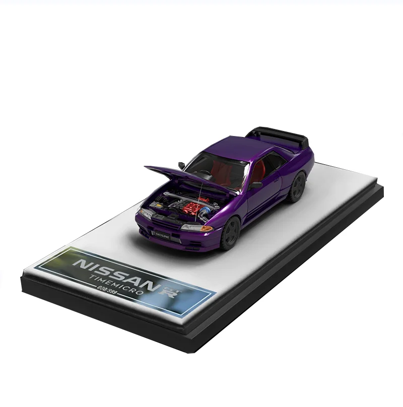 TIME MICRO 1:64 Nissan GTR32 Midnight Purple/Metallic Silver/Metallic Red with Opened Hood Diecast Model Car