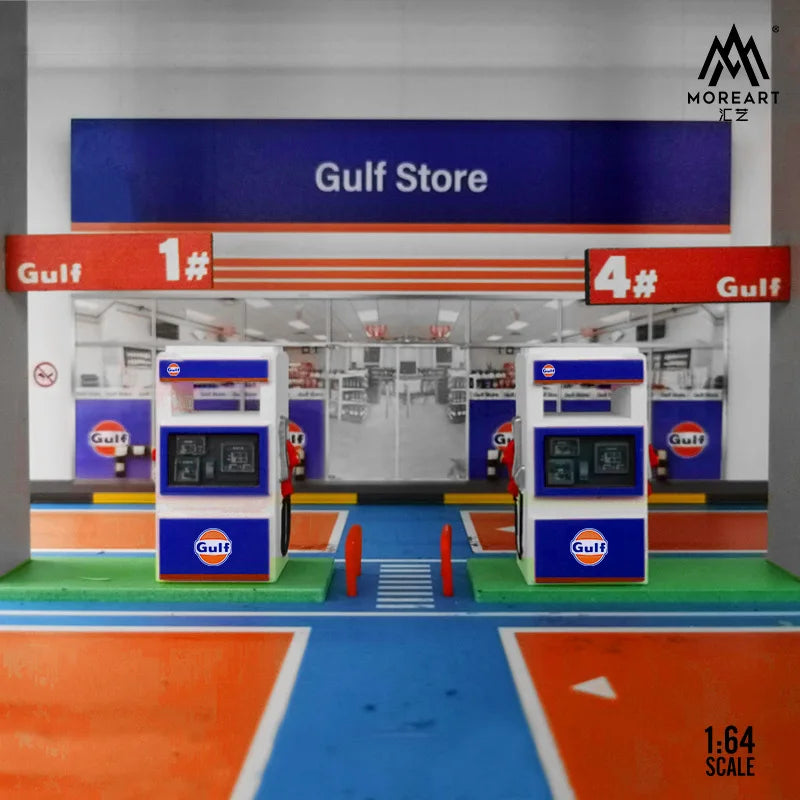TIMEMICRO&MoreArt 1:64 Gulf oil gas station assembly scene Diorama