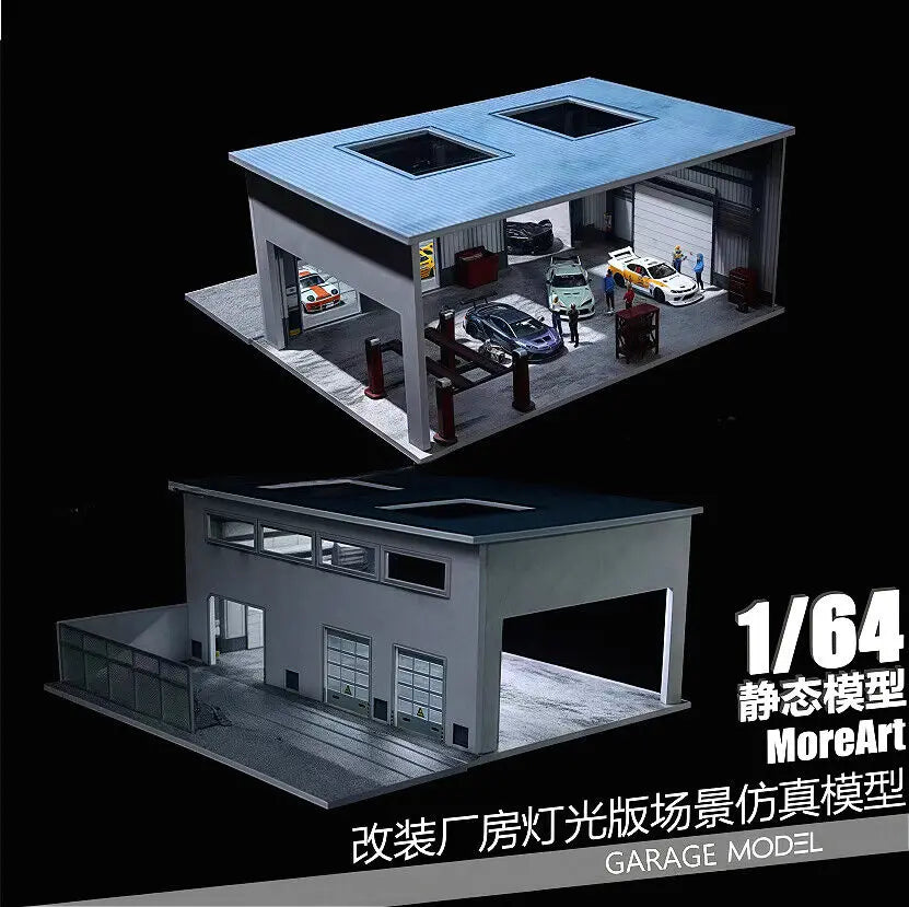 Diorama 1/64 Car Garage Model LED Lighting City Factory Car Parking Lot Scene Building Display Model Toys