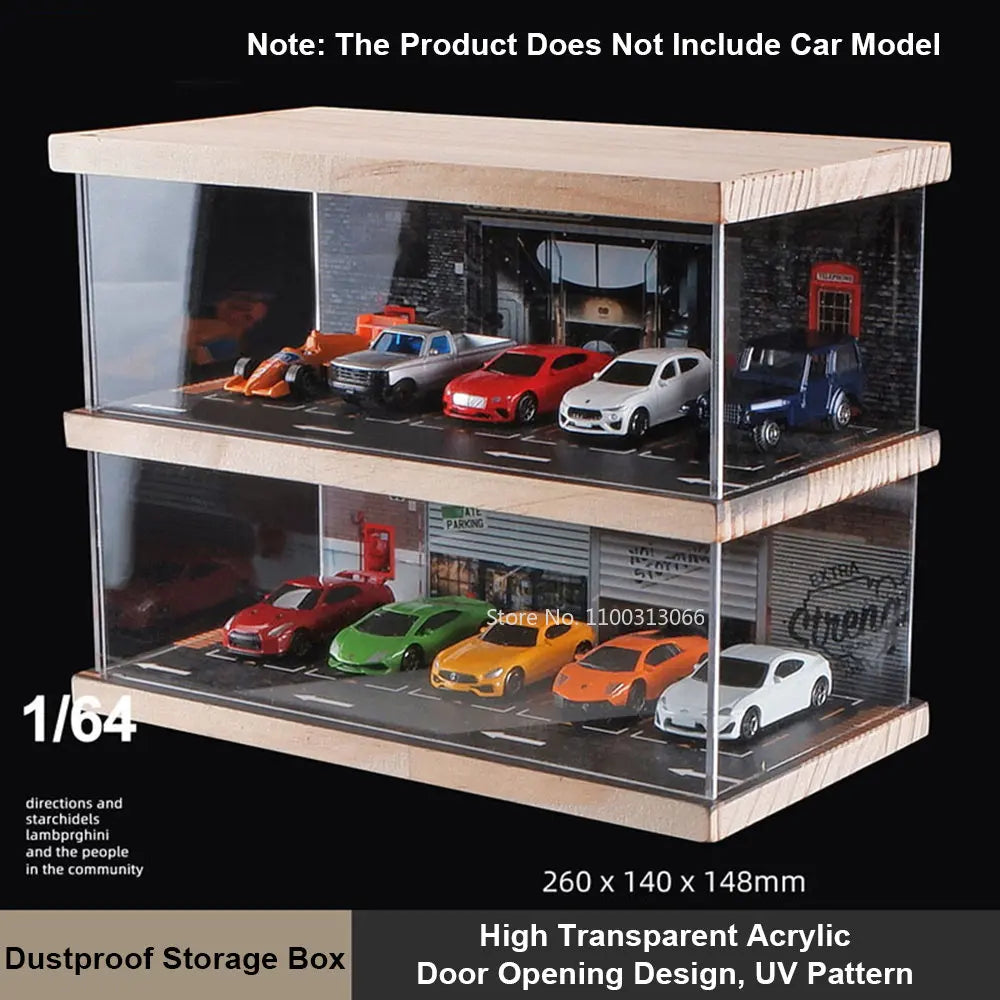 1/64 Diecast Model Car ABS Display Box Acrylic Transparent Parking Lot Diorama