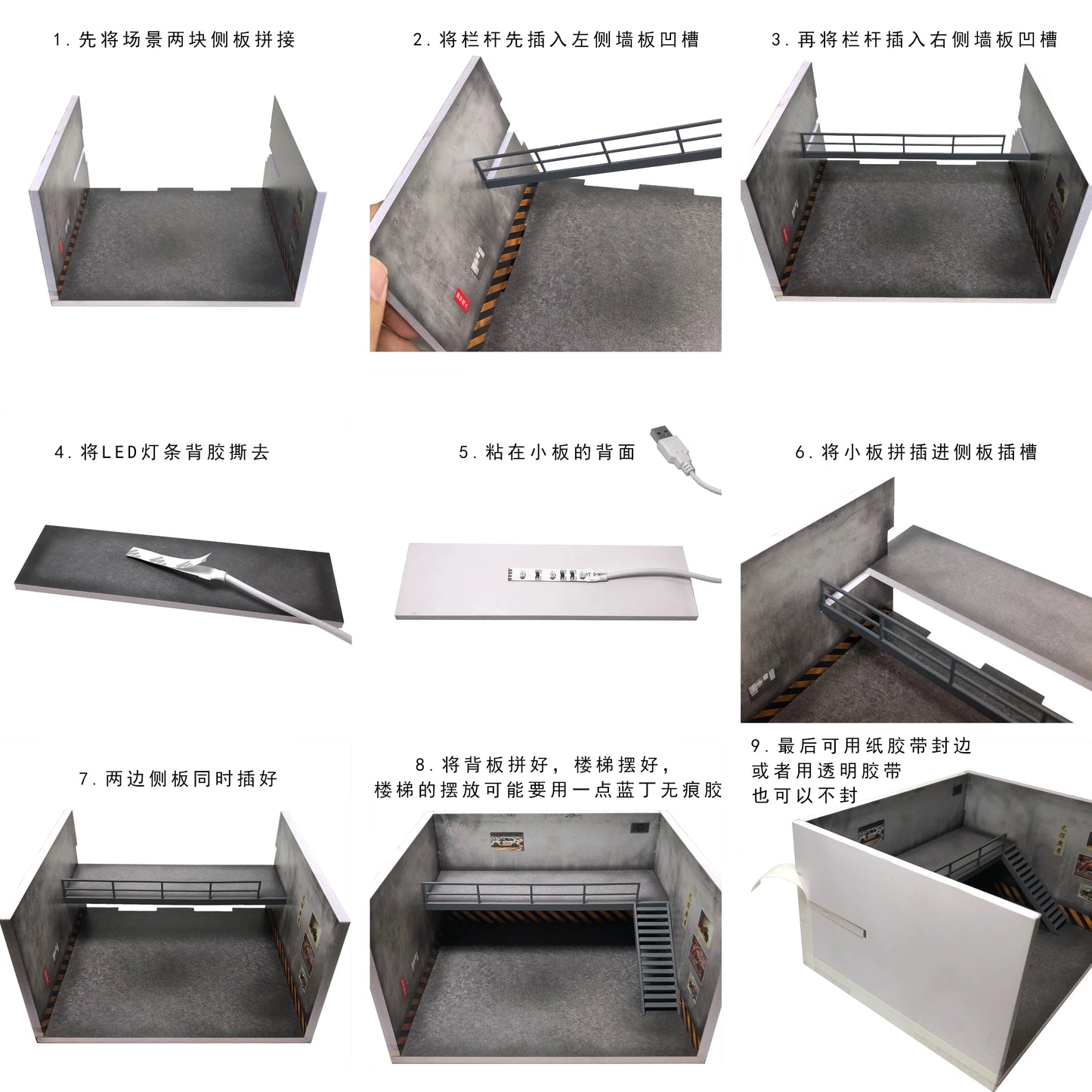 1/64 Scale Diorama Car Garage Model Model LED Lighting Double Deck Garage Car Parking Lot Display Diorama