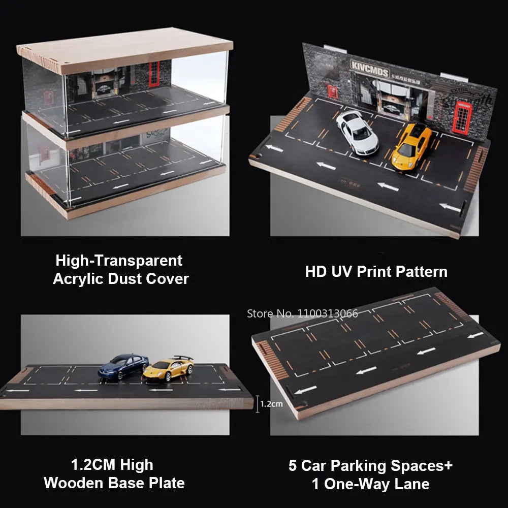 1/64 Diecast Model Car ABS Display Box Acrylic Transparent Parking Lot Diorama