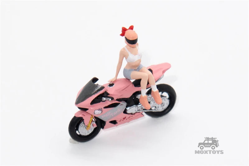TIME MICRO MoreArt 1:64 Pink motorcycle girl figure Diorama