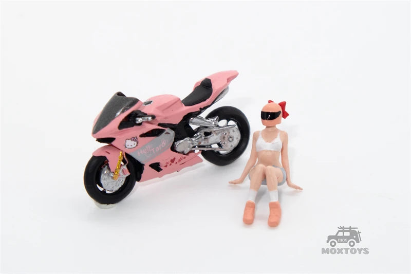 TIME MICRO MoreArt 1:64 Pink motorcycle girl figure Diorama
