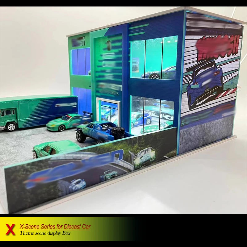 Bob Acrylic 1/64 Model Car Diorama Double Deck Station With Lights