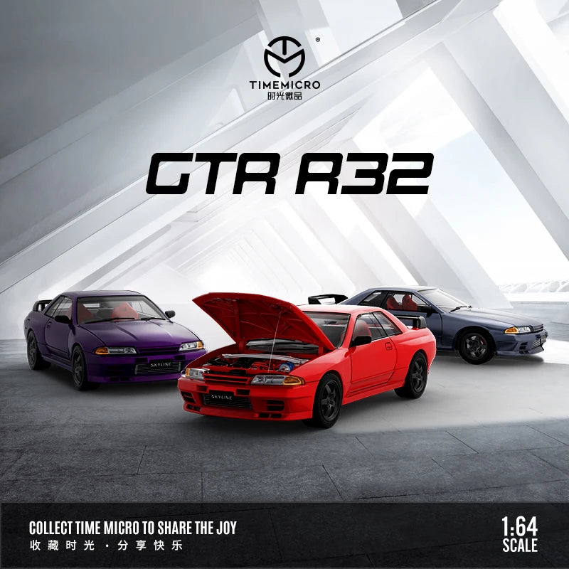 TIME MICRO 1:64 Nissan Gtr32 Midnight Purple/Metallic Silver/Metallic Red Open Cover Limited Edition Diecast Model