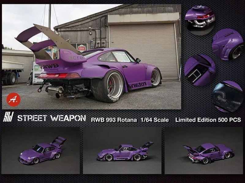 Street Weapon 1:64 RWB 993 Rotana GT wing / double wing Purple Diecast Model Car