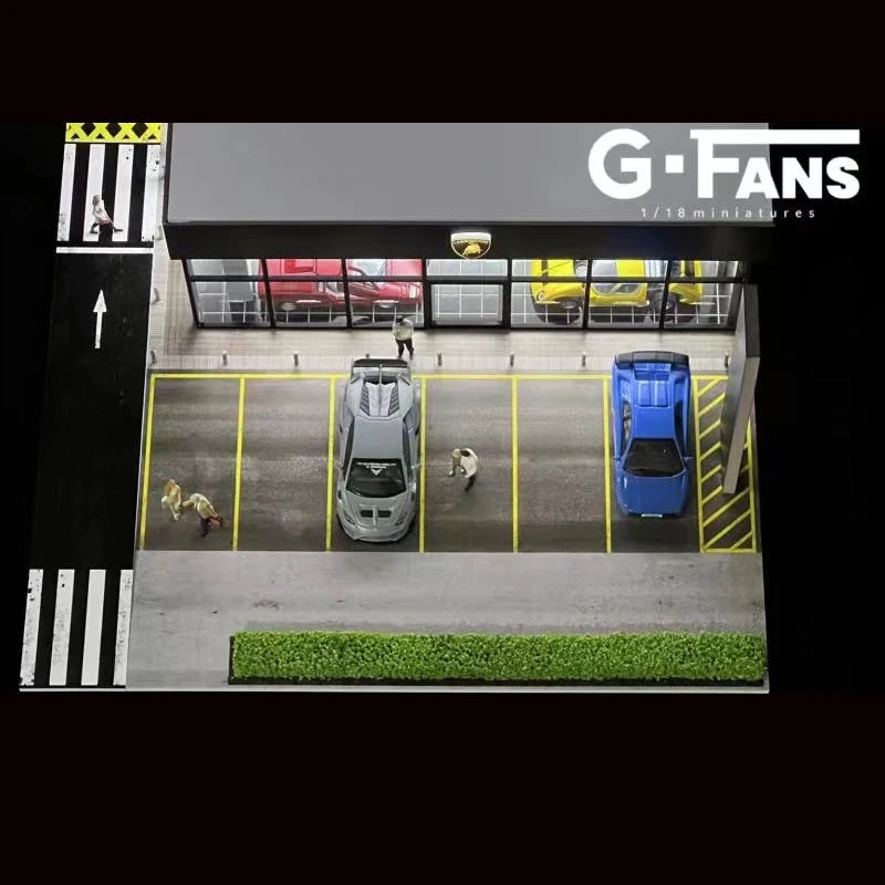 G-FANS Assemble Diorama 1:64 USB LED Lighting Model Car Parking Lot -Lambro Exhibition Hall