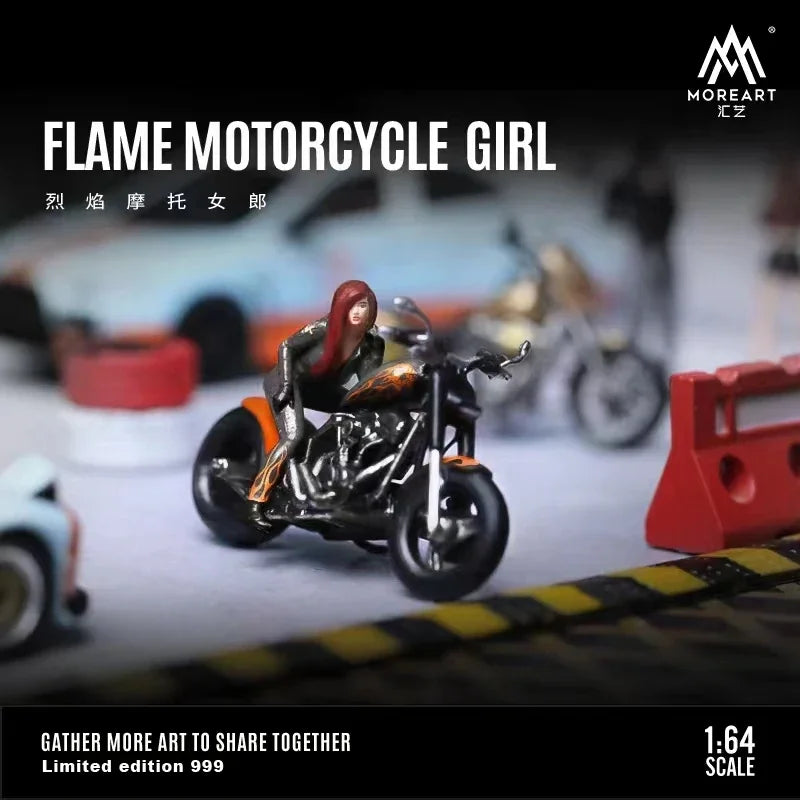 MoreArt 1:64 Resin Figure Flaming Motorcycle Girl Display