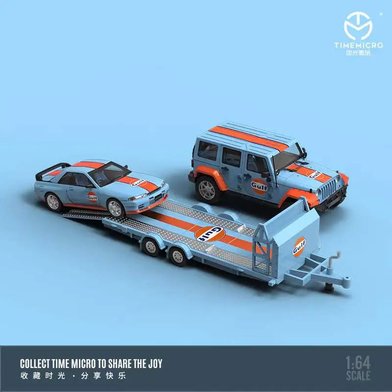 TIME MICRO 1:64 Nissan Gtr R32 & Jeep w/Trailer Diecast Model Car