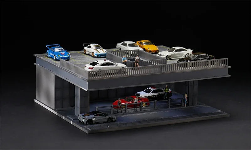 New Assemble Diorama 1:64 Led Lighting Garage Model Car Parking